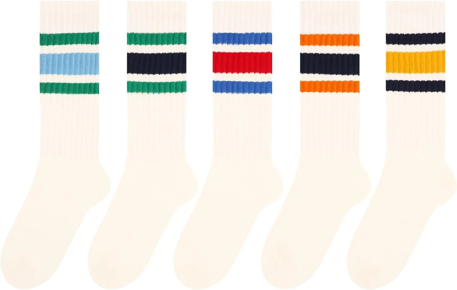 Chunky Ribb Cotton Striped Socks Retro Stripe Crew Socks, 3/5 Pairs with Present Box