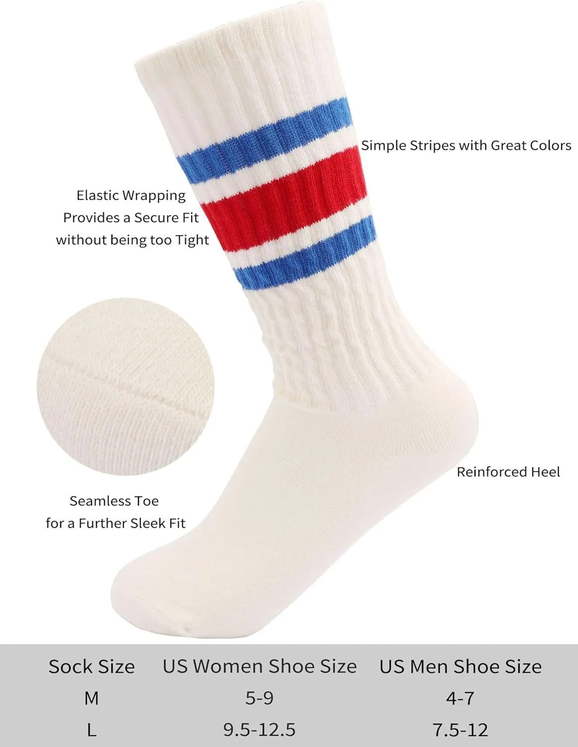Chunky Ribb Cotton Striped Socks Retro Stripe Crew Socks, 3/5 Pairs with Present Box