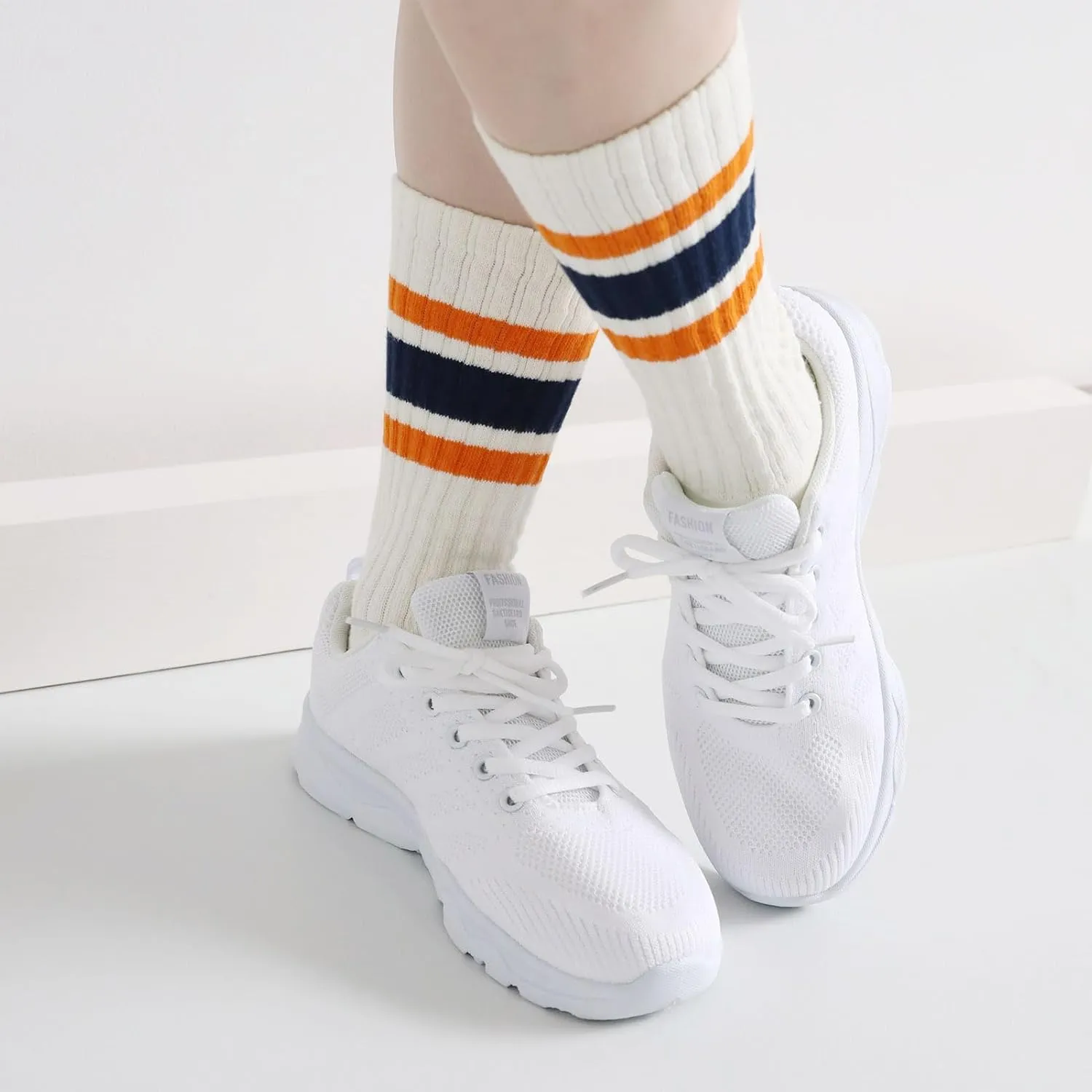Chunky Ribb Cotton Striped Socks Retro Stripe Crew Socks, 3/5 Pairs with Present Box