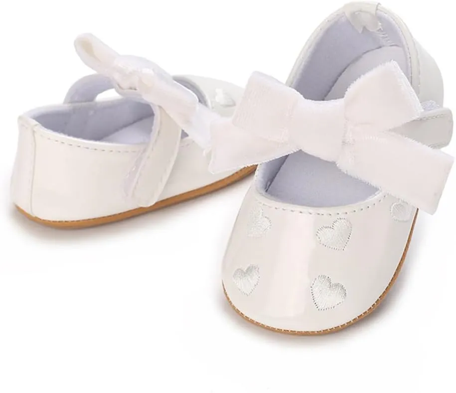 Clowora Infant Toddler Baby Girl Dress Shoes Mary Jane First Walking PU Leather Princess Wedding Rubber Sole Non-Slip with Bowknot Floral Flats