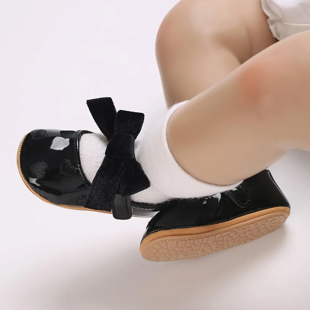 Clowora Infant Toddler Baby Girl Dress Shoes Mary Jane First Walking PU Leather Princess Wedding Rubber Sole Non-Slip with Bowknot Floral Flats
