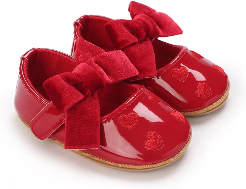 Clowora Infant Toddler Baby Girl Dress Shoes Mary Jane First Walking PU Leather Princess Wedding Rubber Sole Non-Slip with Bowknot Floral Flats