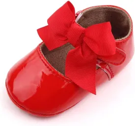 Clowora Infant Toddler Baby Girl Dress Shoes Mary Jane First Walking PU Leather Princess Wedding Rubber Sole Non-Slip with Bowknot Floral Flats