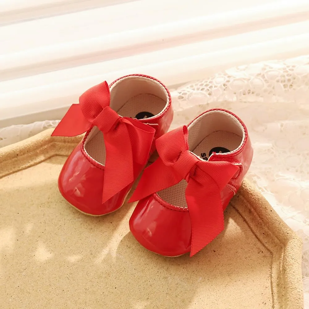 Clowora Infant Toddler Baby Girl Dress Shoes Mary Jane First Walking PU Leather Princess Wedding Rubber Sole Non-Slip with Bowknot Floral Flats