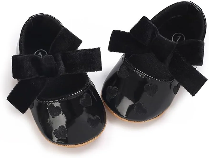 Clowora Infant Toddler Baby Girl Dress Shoes Mary Jane First Walking PU Leather Princess Wedding Rubber Sole Non-Slip with Bowknot Floral Flats