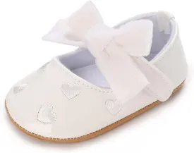 Clowora Infant Toddler Baby Girl Dress Shoes Mary Jane First Walking PU Leather Princess Wedding Rubber Sole Non-Slip with Bowknot Floral Flats
