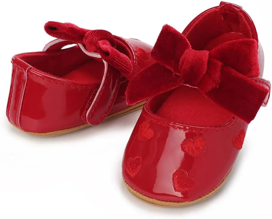 Clowora Infant Toddler Baby Girl Dress Shoes Mary Jane First Walking PU Leather Princess Wedding Rubber Sole Non-Slip with Bowknot Floral Flats