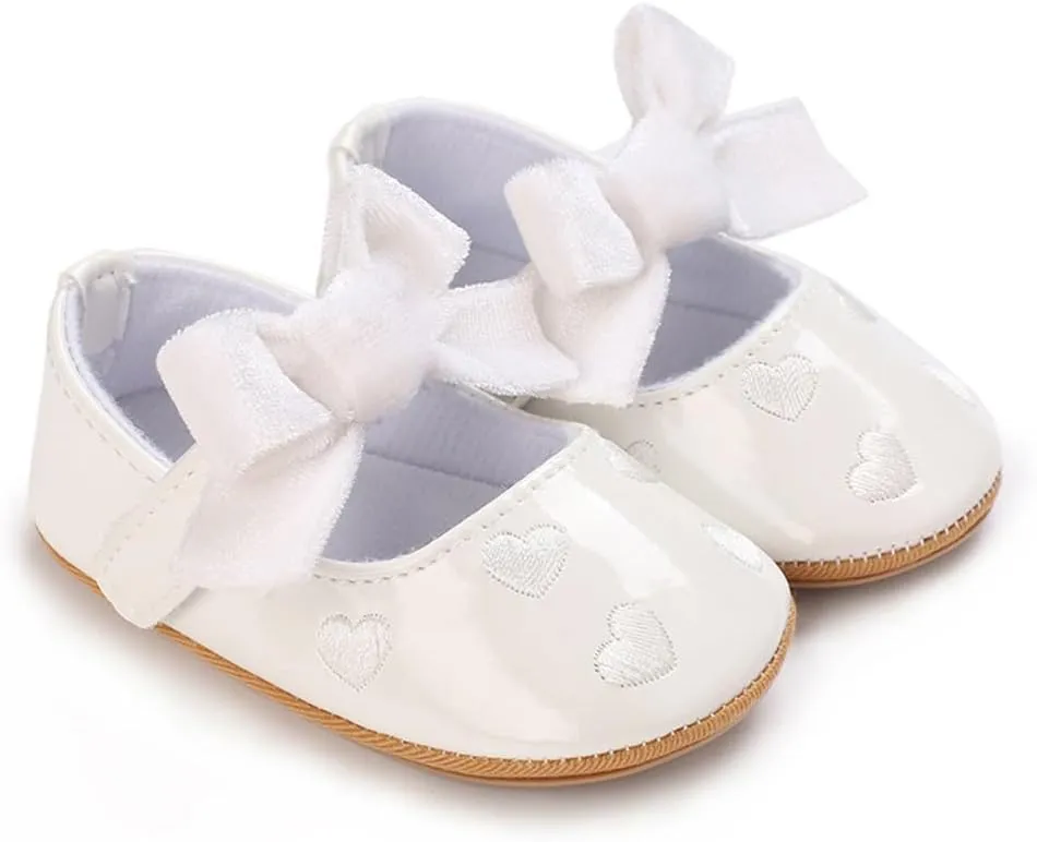 Clowora Infant Toddler Baby Girl Dress Shoes Mary Jane First Walking PU Leather Princess Wedding Rubber Sole Non-Slip with Bowknot Floral Flats