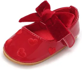 Clowora Infant Toddler Baby Girl Dress Shoes Mary Jane First Walking PU Leather Princess Wedding Rubber Sole Non-Slip with Bowknot Floral Flats