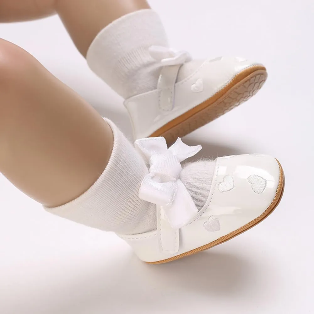 Clowora Infant Toddler Baby Girl Dress Shoes Mary Jane First Walking PU Leather Princess Wedding Rubber Sole Non-Slip with Bowknot Floral Flats