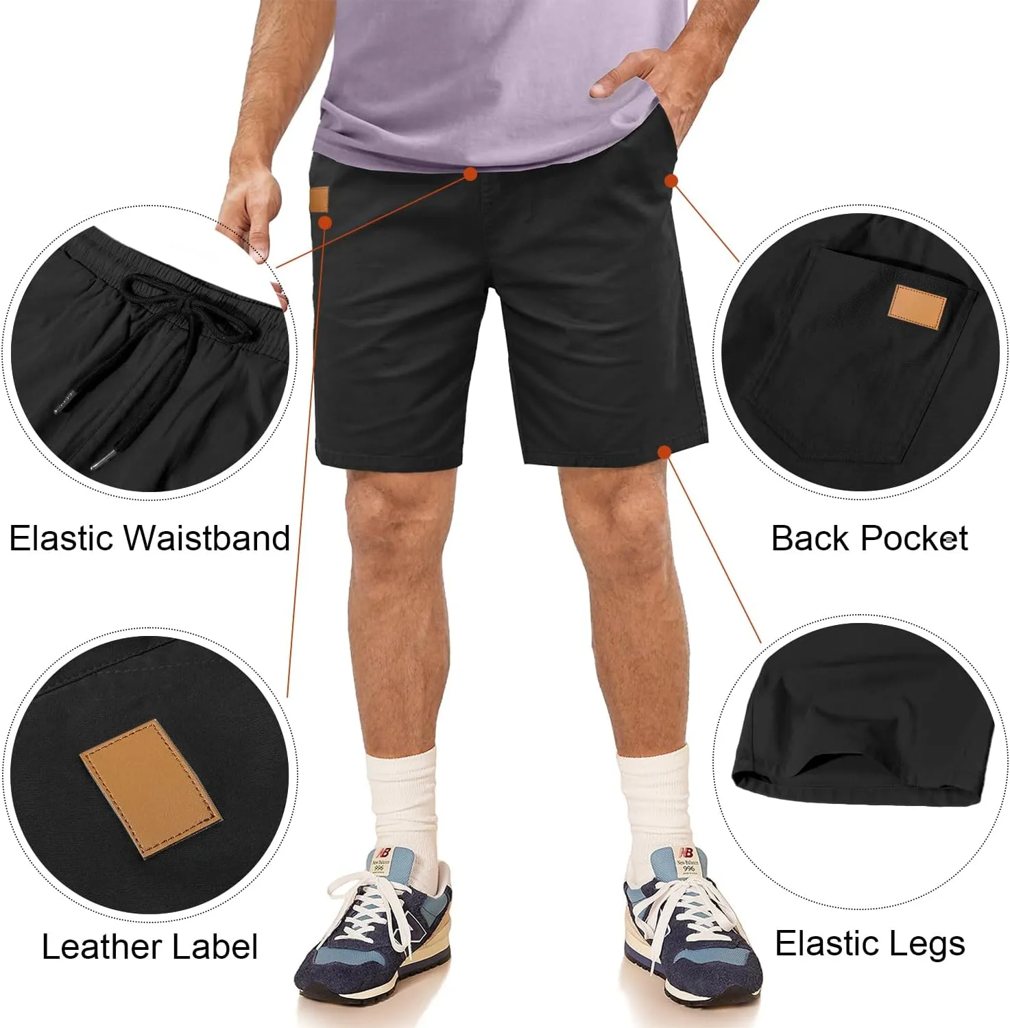 Comdecevis Mens Casual Shorts Stretch Waist Drawstring Summer Beach Twill Chino Golf Shorts
