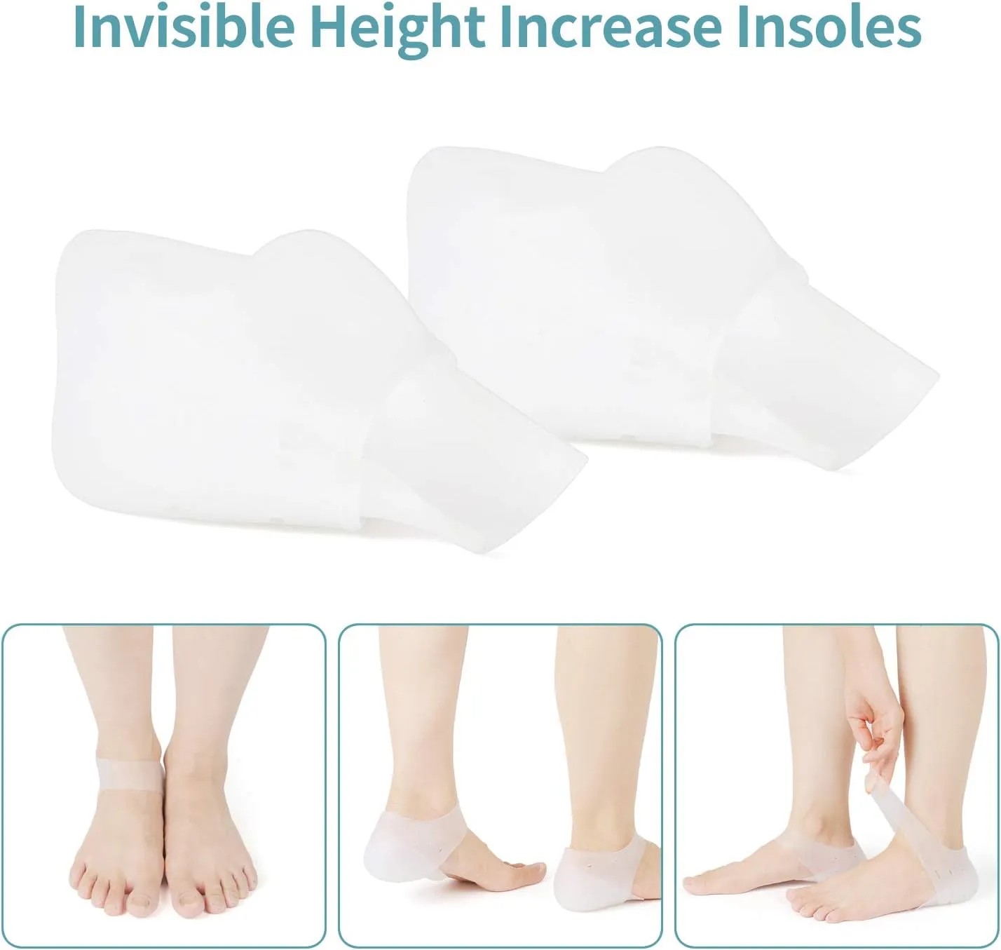 Concealed Footbed Enhancers Invisible Height Increase Soft Silicone Heel Insoles Wearable Heel Cushion Inserts Breathable Suitable for Men Women (1.6in/4cm)