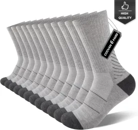 COOVAN Men's 6P-Pack Premium Athletic Crew Socks Men Thick Cushion Casual Work Sock With Moisture Wicking