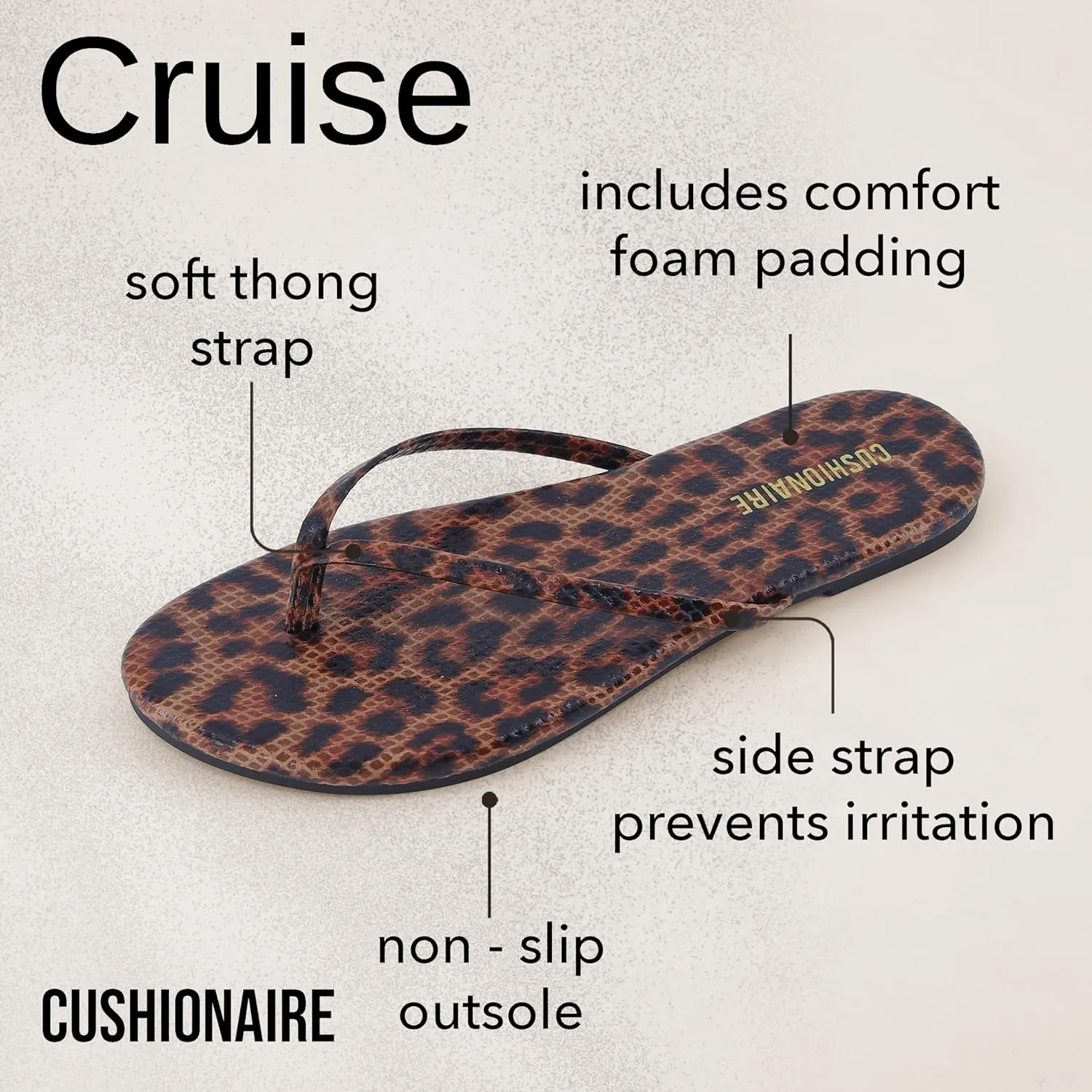 CUSHIONAIRE Cruise Womens Minimalist Flip Flops  Ultra-Lightweight Summer Sandals with Non-Slip Sole