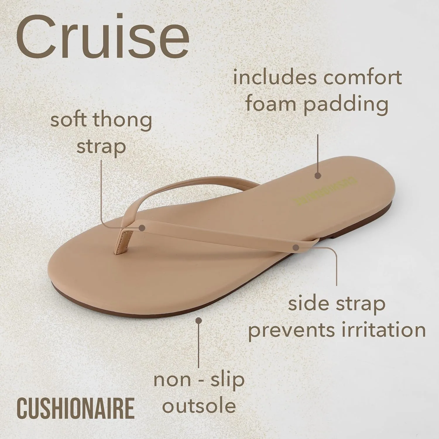 CUSHIONAIRE Cruise Womens Minimalist Flip Flops  Ultra-Lightweight Summer Sandals with Non-Slip Sole
