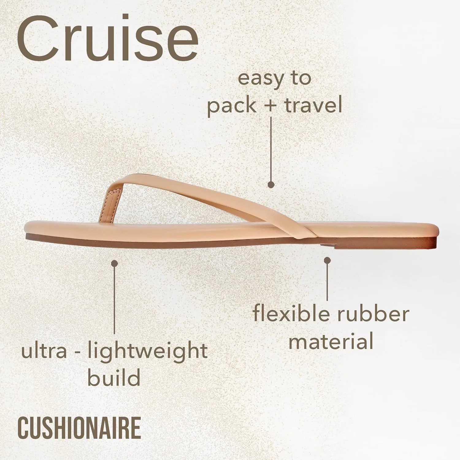 CUSHIONAIRE Cruise Womens Minimalist Flip Flops  Ultra-Lightweight Summer Sandals with Non-Slip Sole