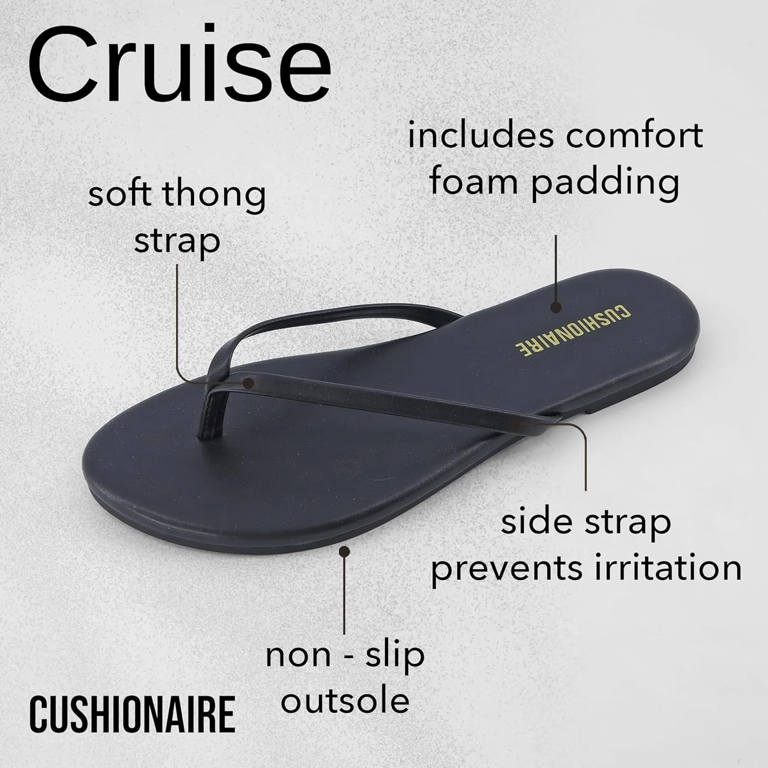 CUSHIONAIRE Cruise Womens Minimalist Flip Flops  Ultra-Lightweight Summer Sandals with Non-Slip Sole