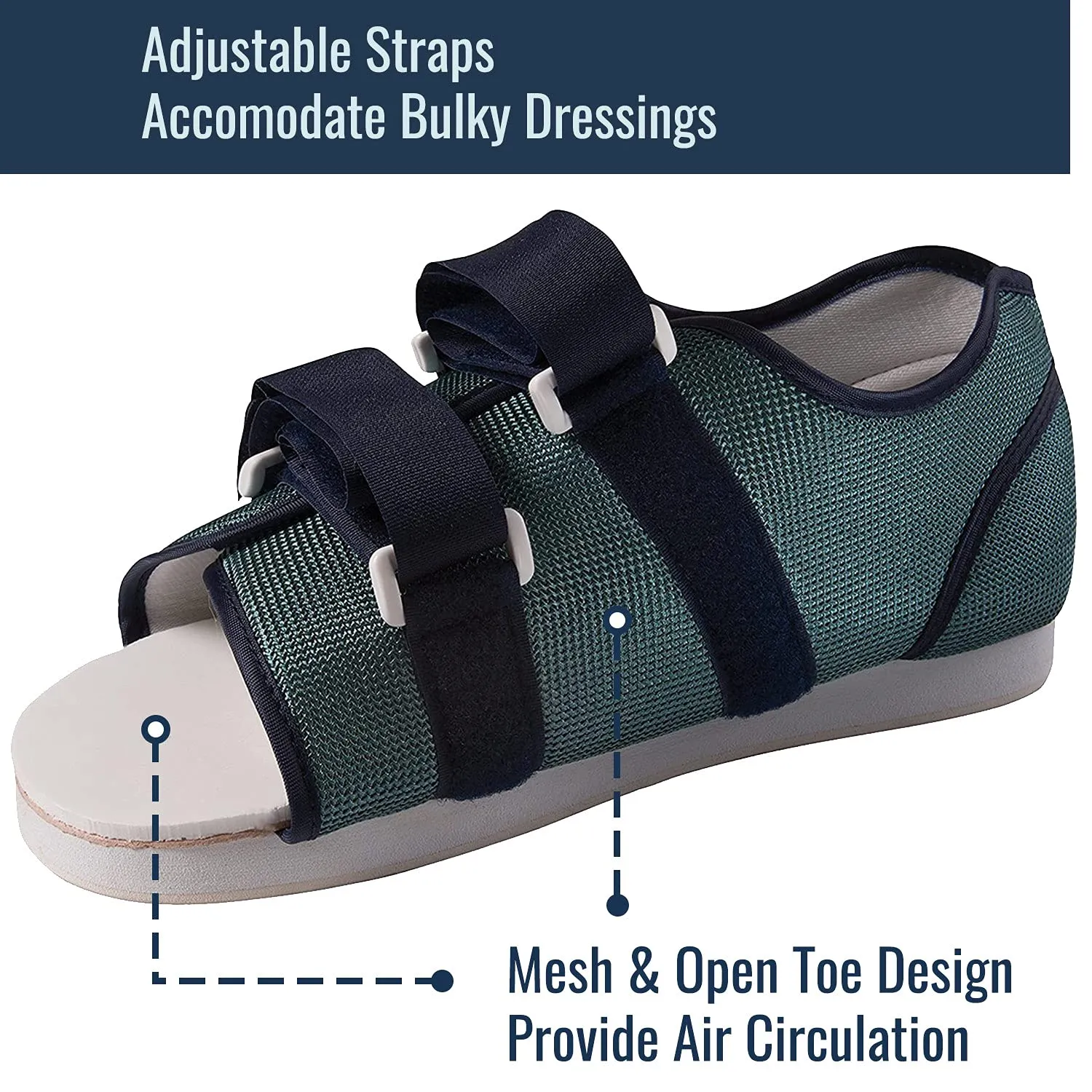 DMI Post Op Shoe, Surgical Walking Shoe or Walking Boot for Foot Pain, Broken Foot or Toes, Lightweight with Adjustable Straps, Universal Left or Right Foot, 1 Each, Shoe Size Men's 9-11