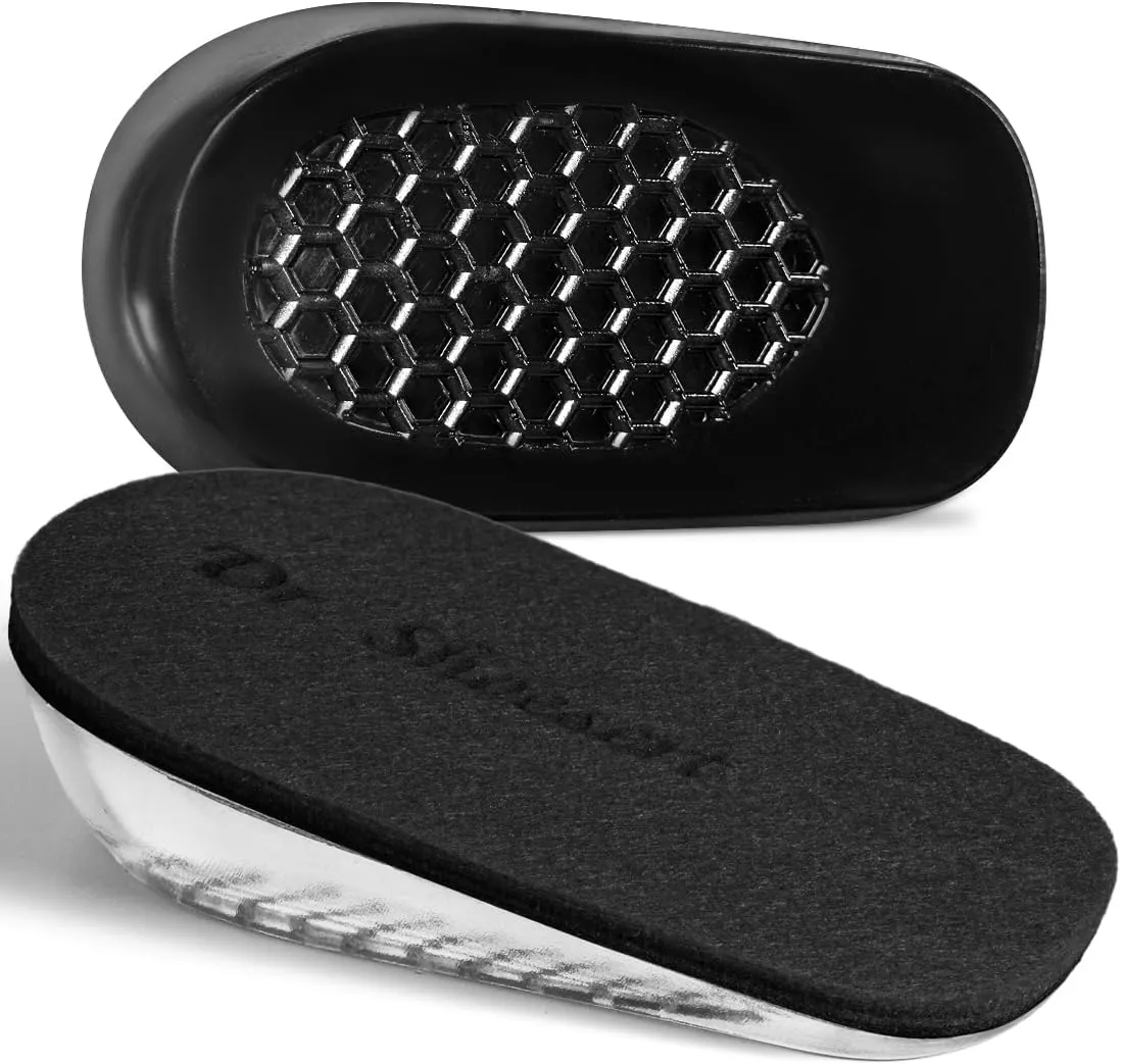 Dr. Shoesert Height Increase Insoles for Men and Women, Wool Felt Gel Heel Cushion Inserts for Leg Length Discrepancy, Shock-Absorbing Shoe Lifts for Heel Pain Relief (Large (1.4" Height), Black)