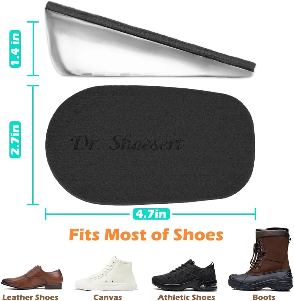 Dr. Shoesert Height Increase Insoles for Men and Women, Wool Felt Gel Heel Cushion Inserts for Leg Length Discrepancy, Shock-Absorbing Shoe Lifts for Heel Pain Relief (Large (1.4" Height), Black)