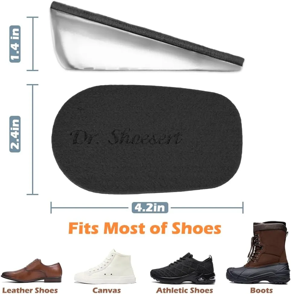 Dr. Shoesert Height Increase Insoles for Men and Women, Wool Felt Gel Heel Cushion Inserts for Leg Length Discrepancy, Shock-Absorbing Shoe Lifts for Heel Pain Relief (Small (1.4" Height), Black)