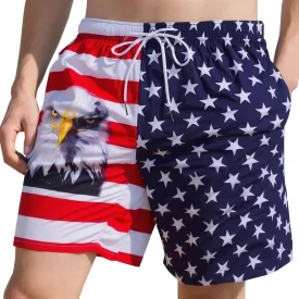 Evankin Mens American Flag Shorts 4th of July Summer Beach Trunks Patriotic USA Short Pants with Pockets(Eagle&Flag,L)