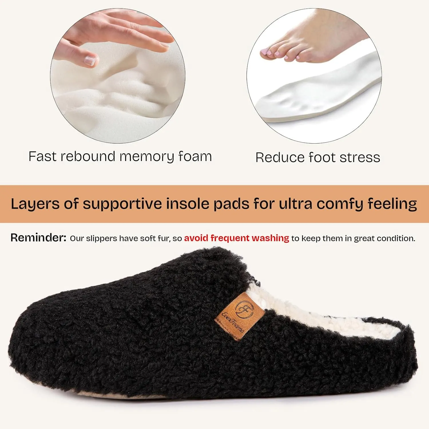 EverFoams Women's Fuzzy Slip-on Slippers Soft Comfy Memory Foam Indoor House Shoes