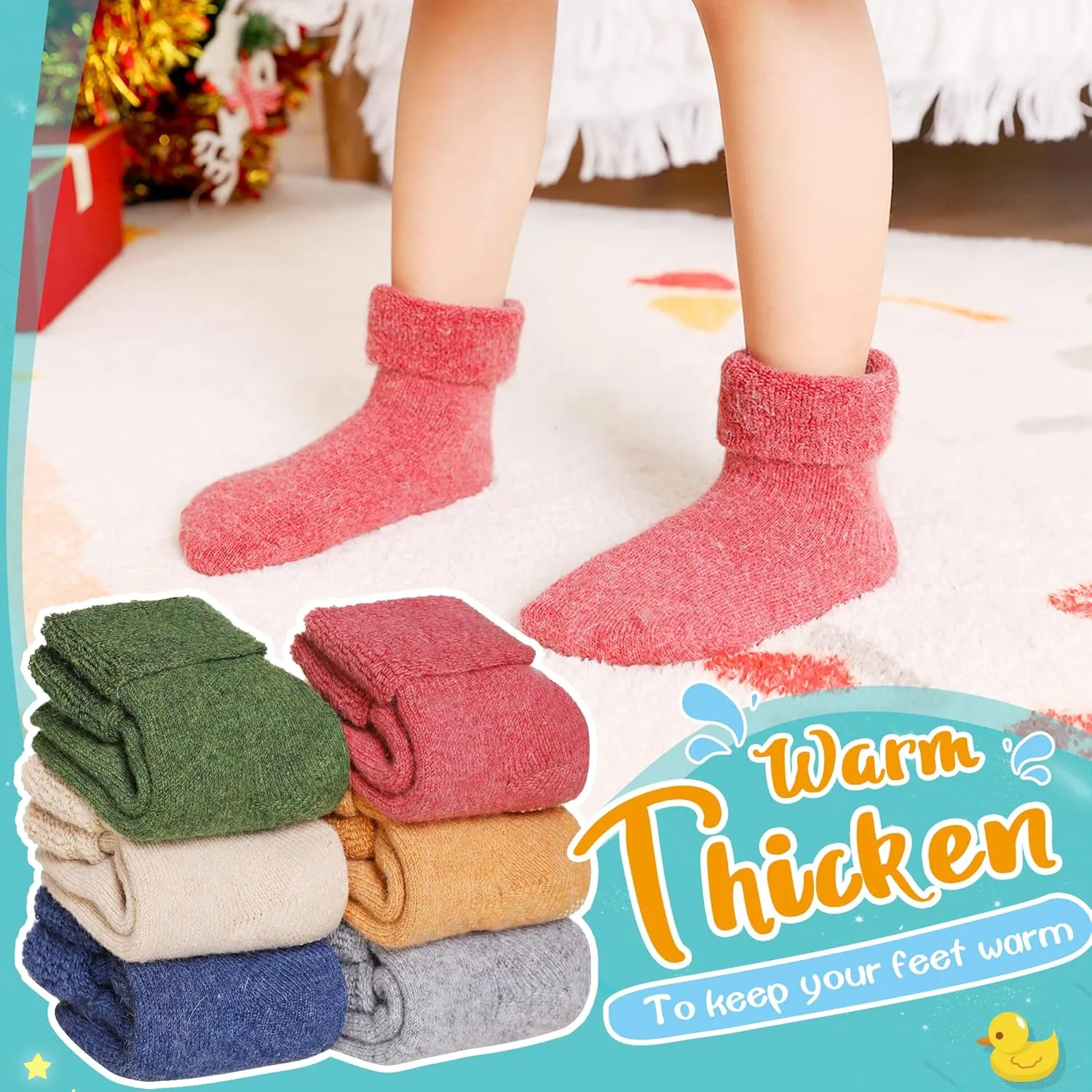 Eyean Baby Wool Grip Sock Soft Winter Warm Thick Non Slip Toddler Boy Girls Crew Socks For Children 6 Pairs