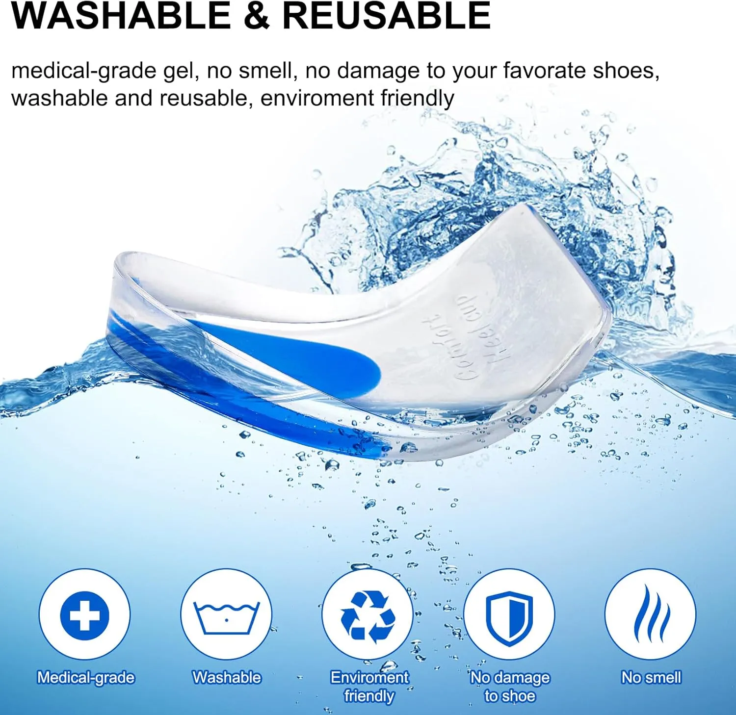 Gel Silicone Heel Pads,2 Pairs Heel Cups for Achilles Tendonitis,Shoe Wedge Inserts for Plantar Fasciitis,Sore Heel, Heel Spur and Heel Pain Relief,Heel Support for Men/Women(Medium)