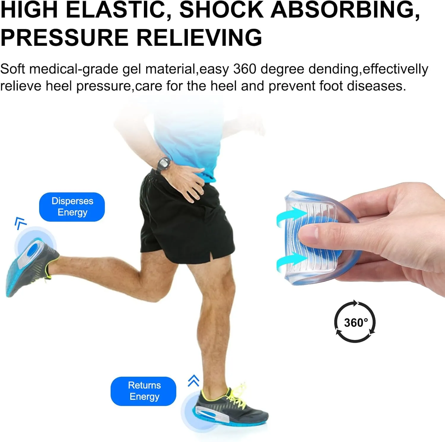 Gel Silicone Heel Pads,2 Pairs Heel Cups for Achilles Tendonitis,Shoe Wedge Inserts for Plantar Fasciitis,Sore Heel, Heel Spur and Heel Pain Relief,Heel Support for Men/Women(Medium)