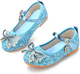 Girls Dress Shoes Mary Jane Princess Shoes Girls' Flats Glitter Low Heels Flower Wedding Party Footwear for Toddler Little/Big Kid