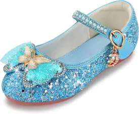 Girls Dress Shoes Mary Jane Princess Shoes Girls' Flats Glitter Low Heels Flower Wedding Party Footwear for Toddler Little/Big Kid