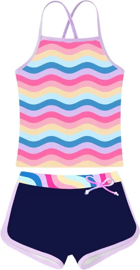 Girls Swimsuit Two Piece Bathing Suits Tankini with Adjustable Strap Swimwear with Boyshort
