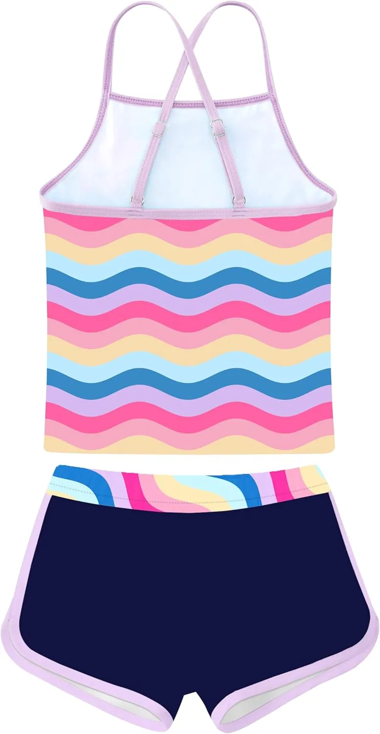 Girls Swimsuit Two Piece Bathing Suits Tankini with Adjustable Strap Swimwear with Boyshort