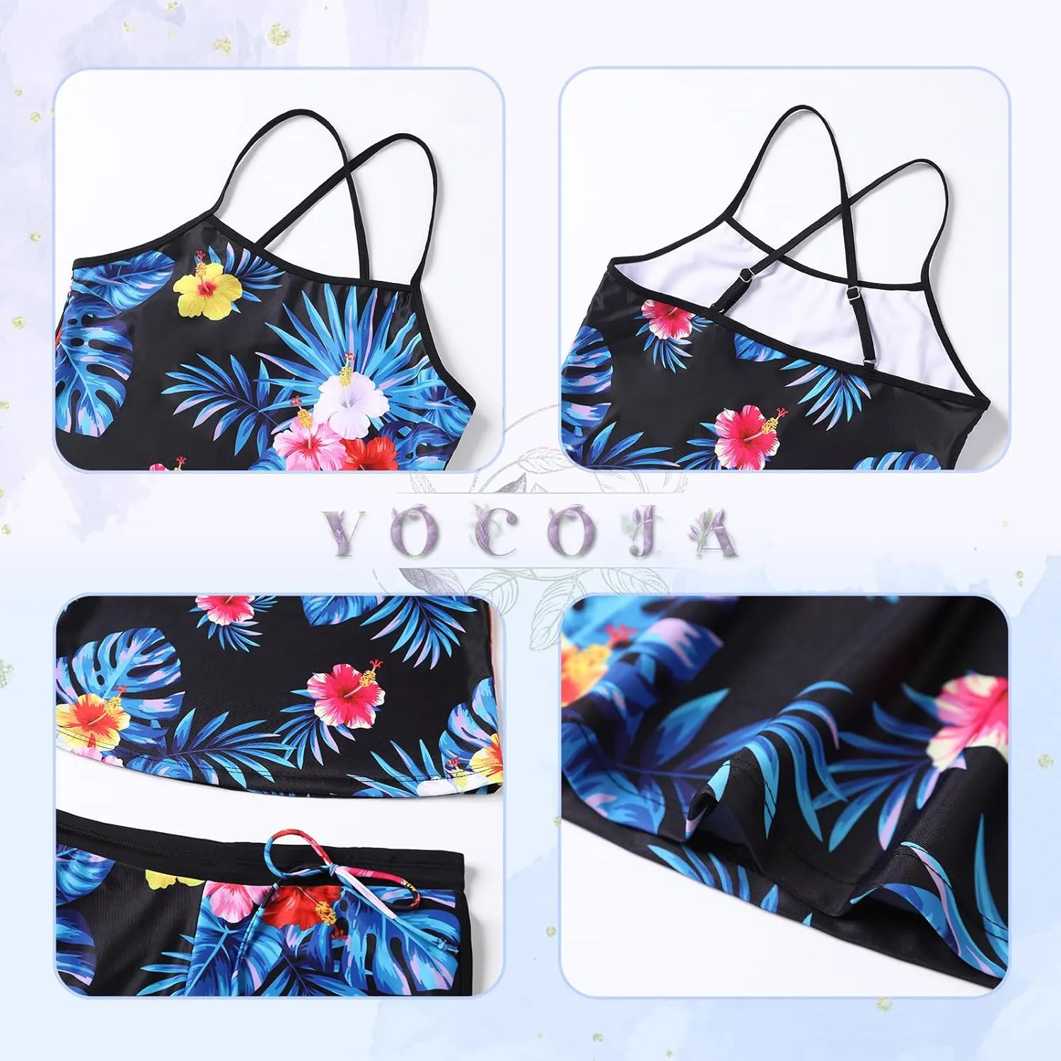 Girls Swimsuit Two Piece Bathing Suits Tankini with Adjustable Strap Swimwear with Boyshort
