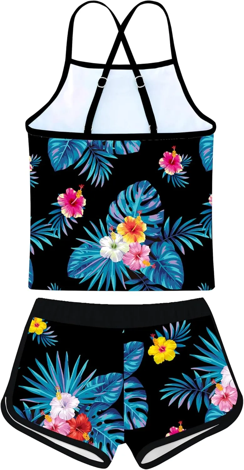 Girls Swimsuit Two Piece Bathing Suits Tankini with Adjustable Strap Swimwear with Boyshort
