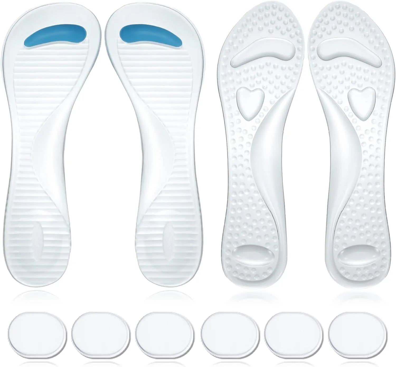 Haysandy 2 Pairs High Heel Cushion Inserts Women and 6 Pcs Gel Heel Pads, 3/4 Insoles Transparent Shoe Fillers Clear Gel Shoe Inserts for Women and Self Adhesive Soft Silicone for Ladies Sandals