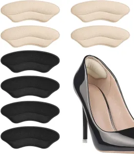 Heel Pads for Shoe That are Too Big, Inserts for Women, Heel Grips for Womens Mens, Protectors Cushion Liners for Blisters Loose Shoes, Comfort Fillers (BeigeBlack 4Pairs)