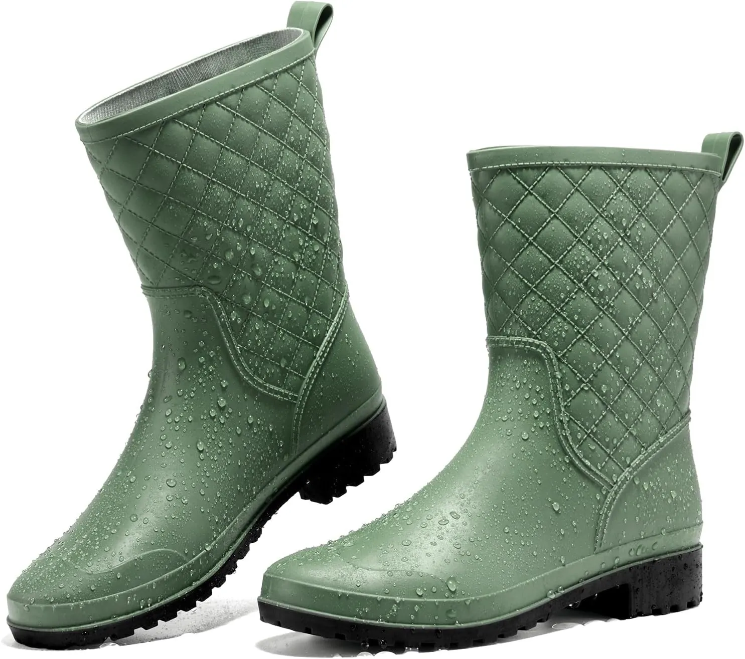 HISEA Rain Boots for Women, Lightweight Fashion Rubber Boots Mid Height Waterproof Garden Shoes Women's Rain Footwear