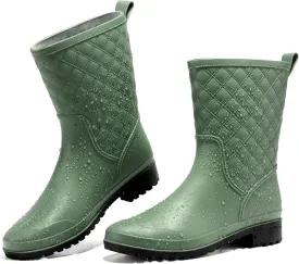 HISEA Rain Boots for Women, Lightweight Fashion Rubber Boots Mid Height Waterproof Garden Shoes Women's Rain Footwear