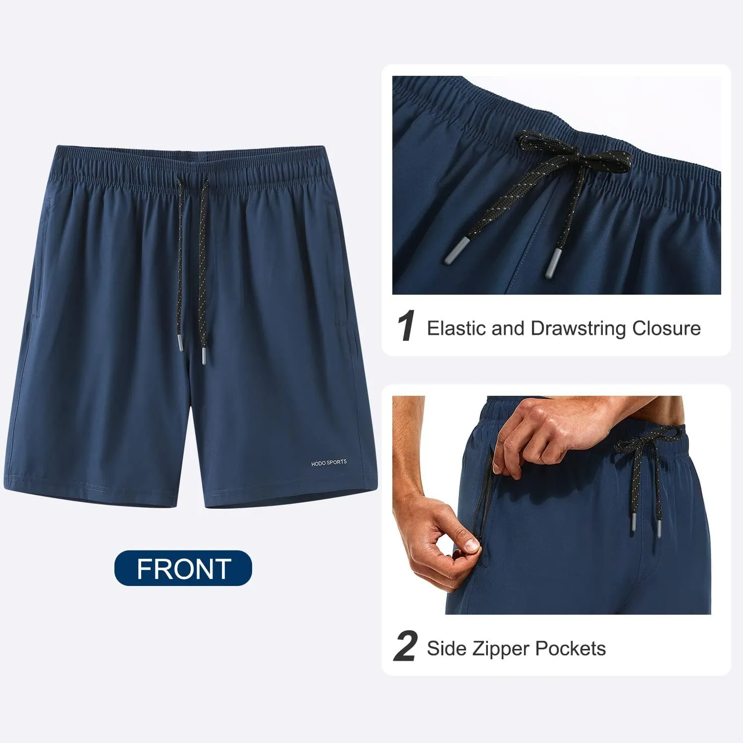 HODOSPORTS Mens Swimsuit Trunks 7" Quick-Dry Swim Shorts with Compression Liner and Zipper Pockets