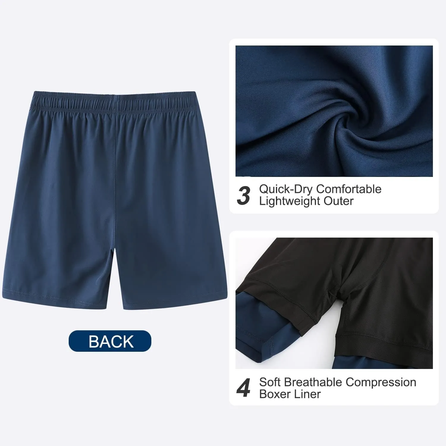 HODOSPORTS Mens Swimsuit Trunks 7" Quick-Dry Swim Shorts with Compression Liner and Zipper Pockets
