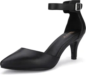 IDIFU Women's IN3 D'Orsay Pumps Low Kitten Heels for Women Dress Shoes Pointed Closed Toe Wedding Bride Ankle Strap Dressy Silver Black Nude White Gold Heels for Women