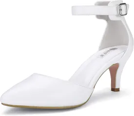 IDIFU Women's IN3 D'Orsay Pumps Low Kitten Heels for Women Dress Shoes Pointed Closed Toe Wedding Bride Ankle Strap Dressy Silver Black Nude White Gold Heels for Women
