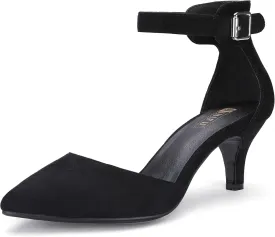 IDIFU Women's IN3 D'Orsay Pumps Low Kitten Heels for Women Dress Shoes Pointed Closed Toe Wedding Bride Ankle Strap Dressy Silver Black Nude White Gold Heels for Women