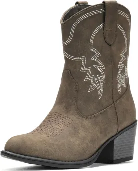 IXU Cowboy Boots for Women Ankle Cowgirl Booties Wide Mid Calf Pointed Toe Western Boots Short Chunky Classic Booties