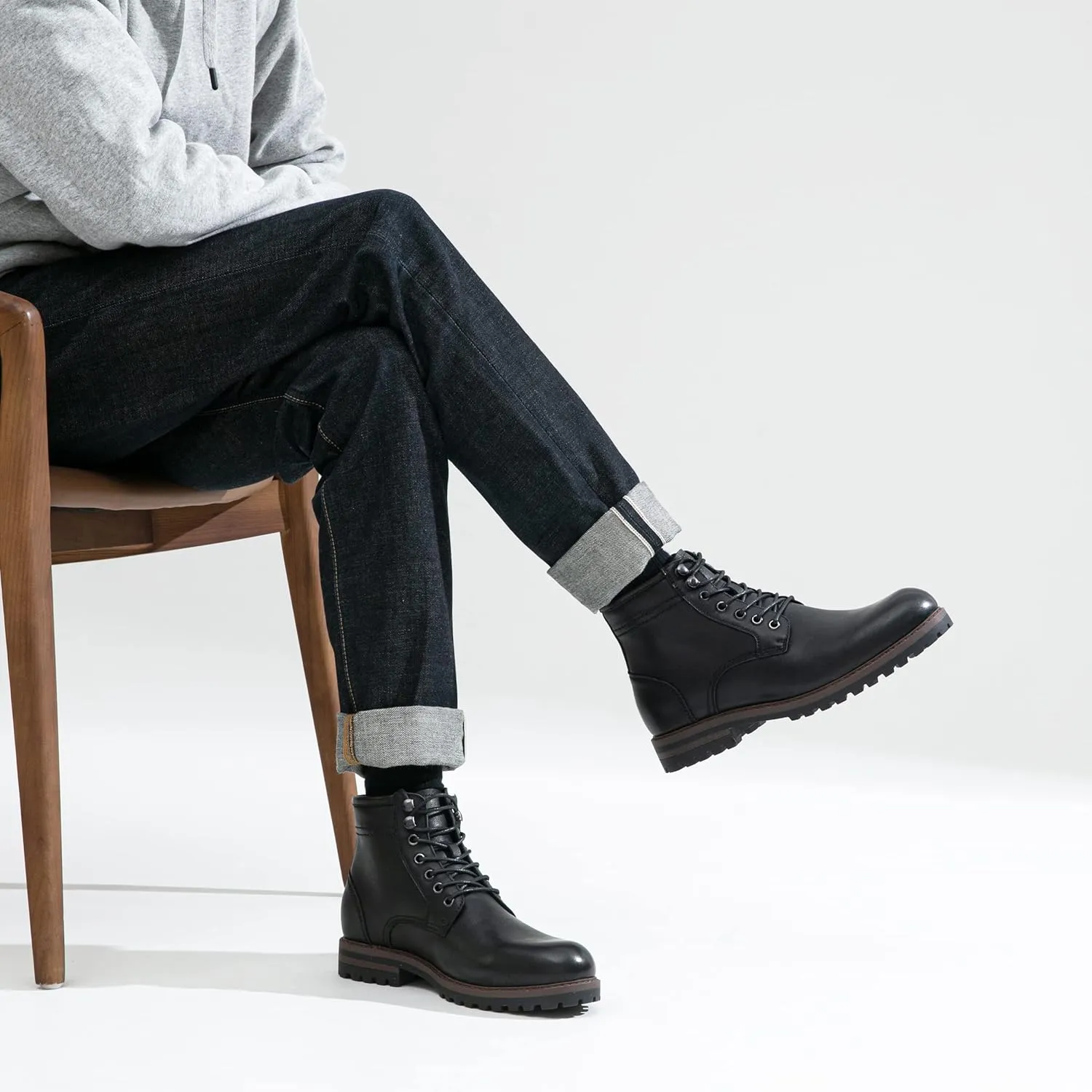 Jousen Men Chukka Boots Premium Leather Black Boots
