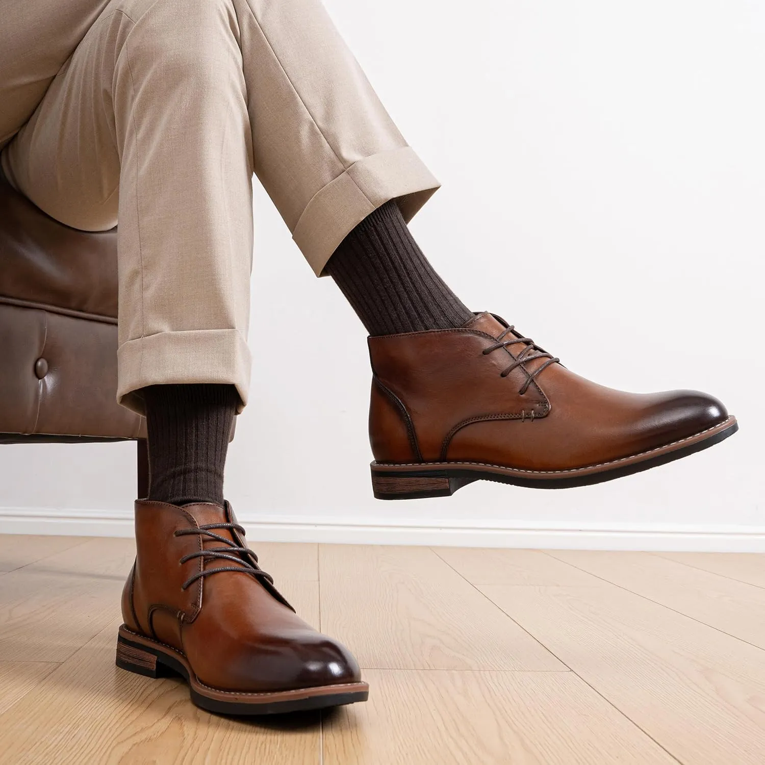Jousen Men Chukka Boots Premium Leather Black Boots