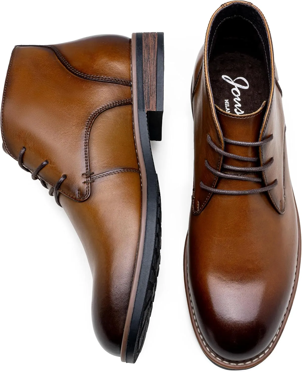 Jousen Men Chukka Boots Premium Leather Black Boots