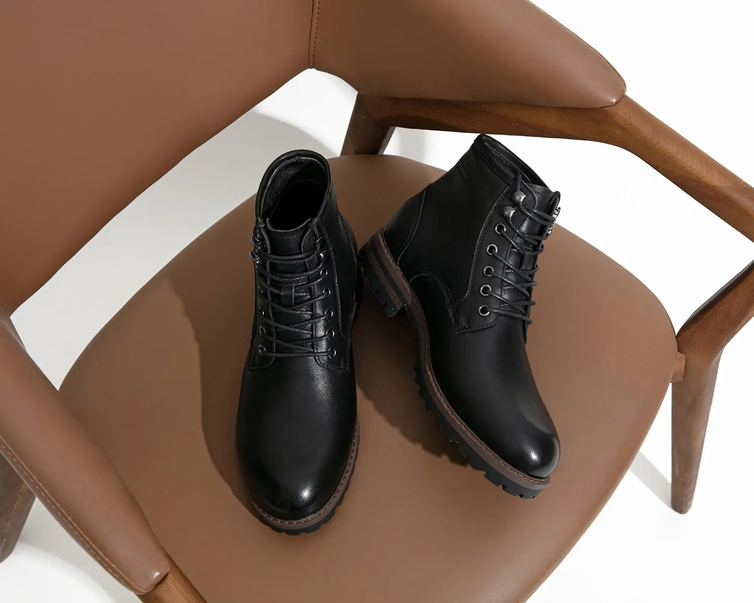 Jousen Men Chukka Boots Premium Leather Black Boots